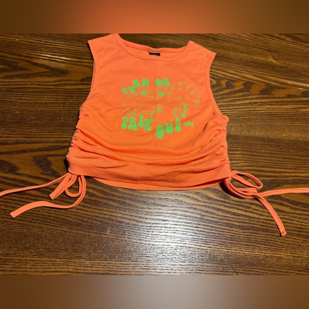 Urban Outfitters Cropped Cinched Tank Top Women Small Orange Frog Graphic Hippie - Picture 8 of 16